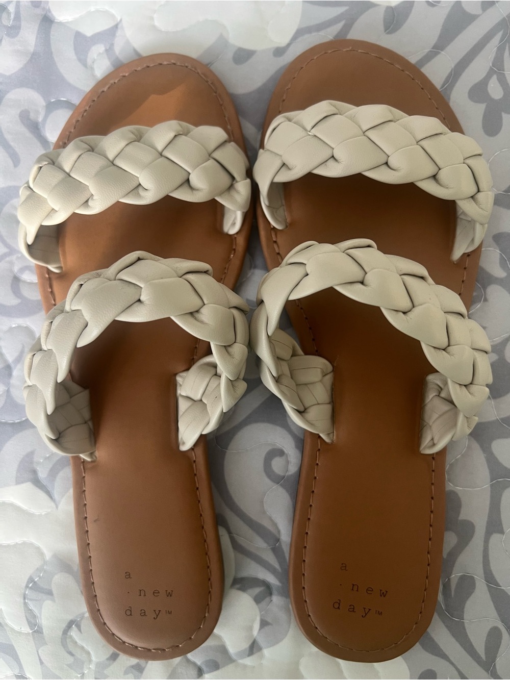 a new day Cream Braided Double-Strap Slide Sandals